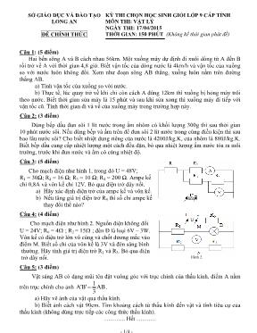 Kỳ thi chọn học sinh giỏi lớp 9 cấp tỉnh môn thi Vật lý thời gian 150 phút